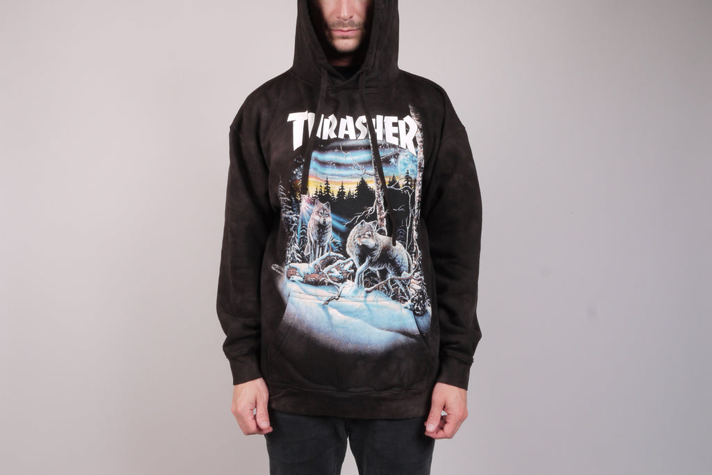 Thrasher 13 Wolves Hood black-tiedye