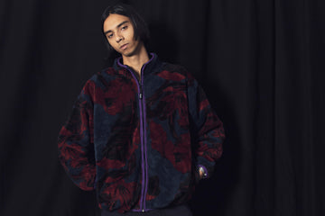 Sativa Floral Full Zip Sherpa Fleece Jacket navy